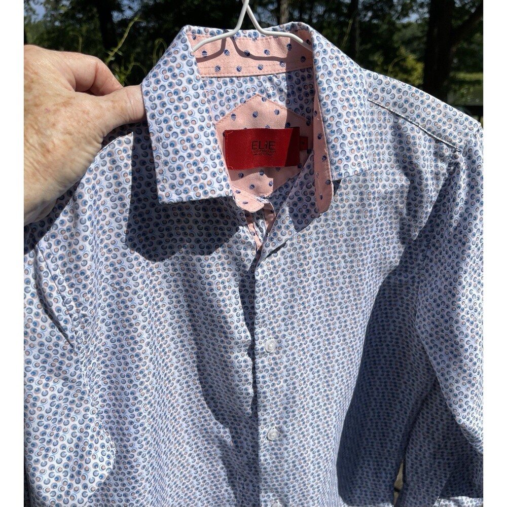 Elie Balleh Micro-Geometric Button-Up Shirt Contrasting Inner Cuff Collar Boy 14